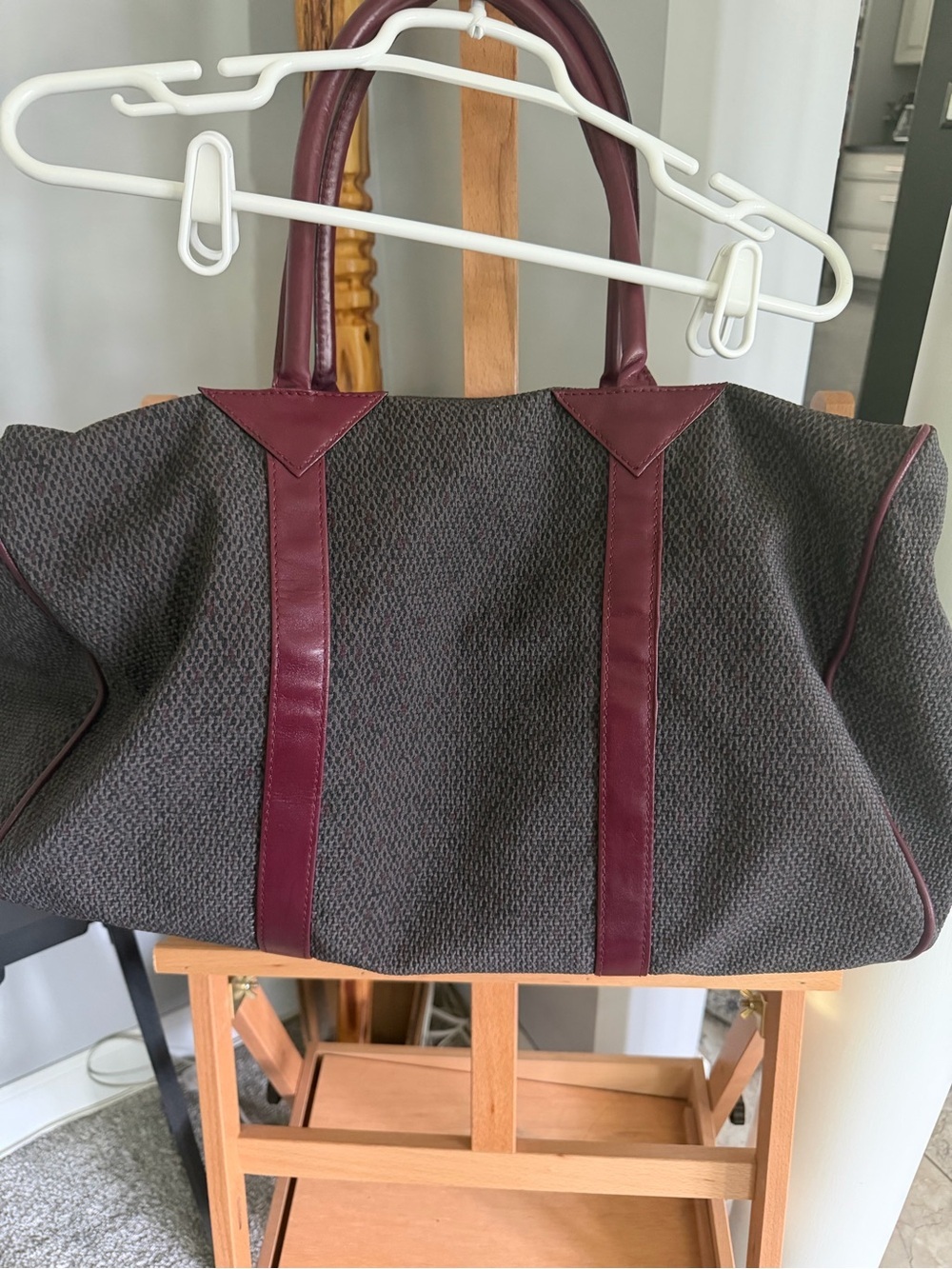 Vintage Yves Saint Laurent Burgundy & Gray Boston Bag | Classic YSL Satchel | Au